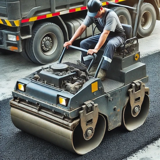 Un ouvrier utilisant une machine à compacter pour presser l